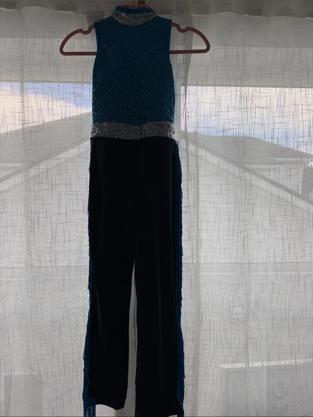 Weissman Teal and Silver Sequin Dance Costume Jumpsuit